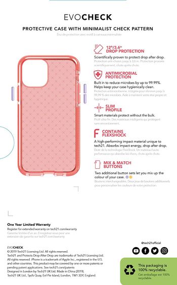 Tech21 Evo Check Phone Case For Iphone 11 Pro - Coral - Antimicrobial Properties With 12 Ft Drop Protection