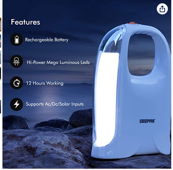 Geepas Rechargeable LED Lantern - Emergency Lantern with Portable Handle - 40 Mega Luminous Hi-Power LEDs, 5 Hours Working |Very Suitable for Power Outages