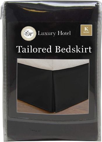 Lux Hotel Microfiber Tailored Bed Skirt with Classic 14 Inch Drop Length Pleated Styling, King, Black