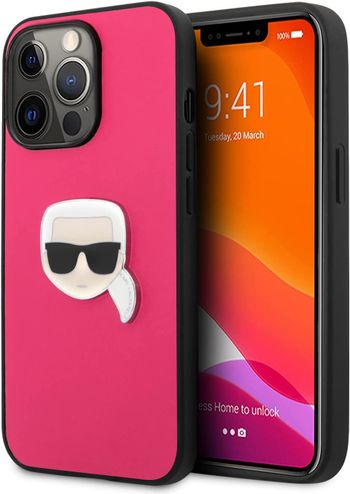 Karl Lagerfeld PU Leather Case Karl Head Metal Logo For iPhone 13 Pro (6.1") - Pink