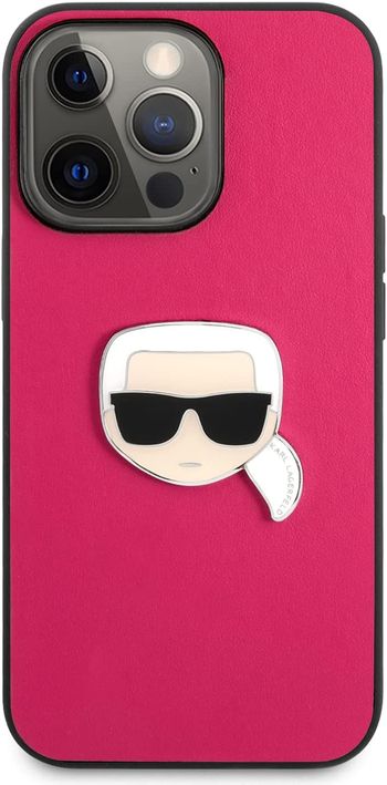 Karl Lagerfeld PU Leather Case Karl Head Metal Logo For iPhone 13 Pro (6.1") - Pink