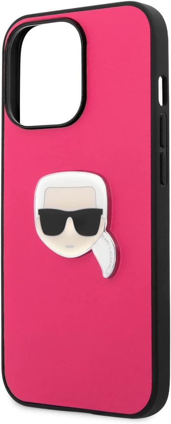 Karl Lagerfeld PU Leather Case Karl Head Metal Logo For iPhone 13 Pro (6.1") - Pink