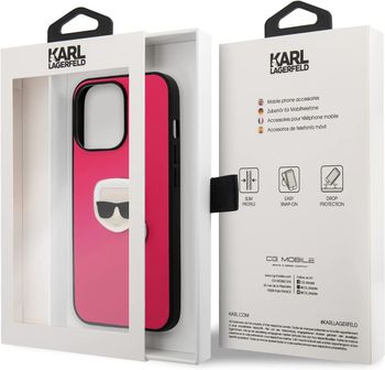 Karl Lagerfeld PU Leather Case Karl Head Metal Logo For iPhone 13 Pro (6.1") - Pink