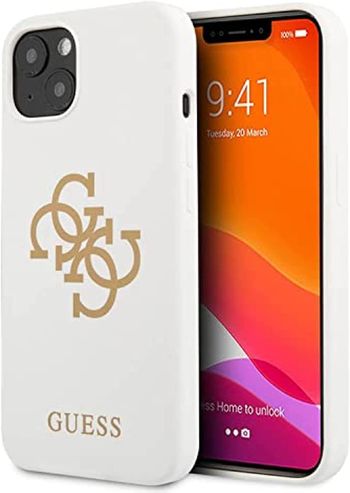 Guess Liquid Silicone Case Big 4G With Logo Print For Iphone 13 (6.1 Inches) - White