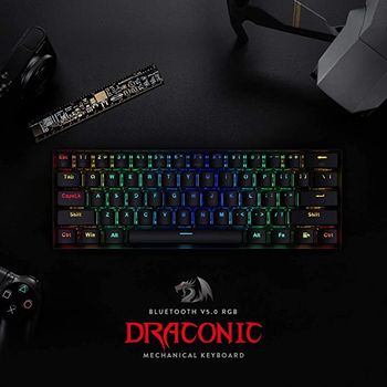 Redragon K530 Draconic 60% Compact Rgb Wireless Mechanical Keyboard, 61 Keys Tkl Designed 5.0 Bluetooth Gaming Keyboard With Brown Switches And 16.8 Million Rgb Lighting For Pc, Laptop, Cell Phone