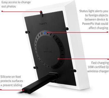 Twelve South Powerpic | Picture Frame Stand With Integrated 10W Qi Charger For Iphone/Wireless Charging Smart Phones (White)