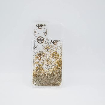 Guess Liquid Glitter Case Electroplated Peony Logo For iPhone 13 (6.1") - Gold