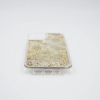 Guess Liquid Glitter Case Electroplated Peony Logo For iPhone 13 (6.1") - Gold