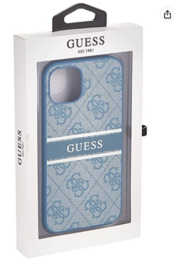 Guess 4G PU Leather Case With Printed Stripe For iPhone 13 (6.1") - Blue