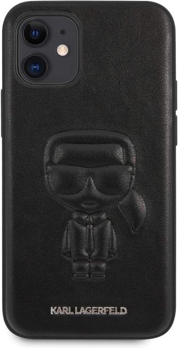 CG Mobile Karl Lagerfeld PU Leather Case Ikonik Outline Embossed and Metal Logo for Apple iPhone 12 Mini (5.4") - Black