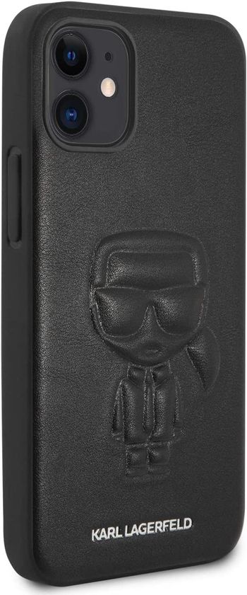 CG Mobile Karl Lagerfeld PU Leather Case Ikonik Outline Embossed and Metal Logo for Apple iPhone 12 Mini (5.4") - Black