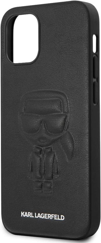 CG Mobile Karl Lagerfeld PU Leather Case Ikonik Outline Embossed and Metal Logo for Apple iPhone 12 Mini (5.4") - Black