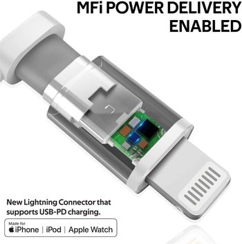 كابل لايتننج من بروميت MFi - USB - C للشحن السريع 3A سلك مضفر مع توصيل طاقة 27 واط وكابل مقاوم للتشابك لاجهزة ايفون ، ايباد برو ، ايبود ، ماك بوك برو ، باور كورد-200