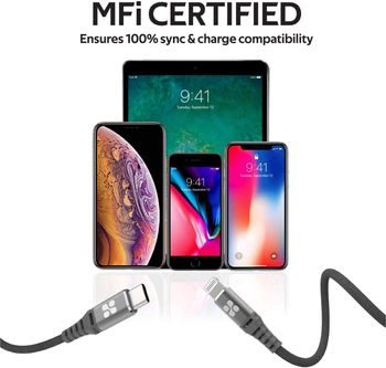 كابل لايتننج من بروميت MFi - USB - C للشحن السريع 3A سلك مضفر مع توصيل طاقة 27 واط وكابل مقاوم للتشابك لاجهزة ايفون ، ايباد برو ، ايبود ، ماك بوك برو ، باور كورد-200