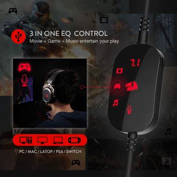 Redragon H710 Helios Wired Gaming Headset - 7.1 Surround Sound - Memory Foam Ear Pads - 50MM Drivers - Detachable Microphone - Multi Platform Headphone - Works with PC/PS4/Switch Black