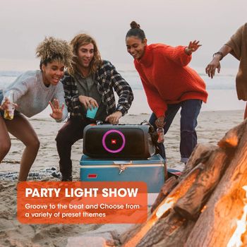 JBL PartyBox On-The-Go - Portable Party Speaker with Lighting and Wireless Microphone, 100 W Output Power, IPX4, 6 Hours Playing Time, Shoulder Strap, for Practice and Karaoke Parties, in Black