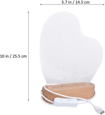 Sulfar 3D Night Light Romantic Heart Shape Illusion Lamp USB Powered Visual Lights Wooden Base Gifts for Her Girlfriends Valentines Day Wedding Anniversary