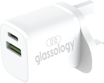 Glassology 4 in 1 iPhone 14 Pro Max جراب واقي شاشة شفاف واقي للعدسة ومحول حائط أبيض