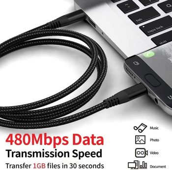 Glassology USB C to Lightening cable 2M 3A high current fast charging Pure Copper & PVC & nylon braid 480Mbps transfer speed (Black)