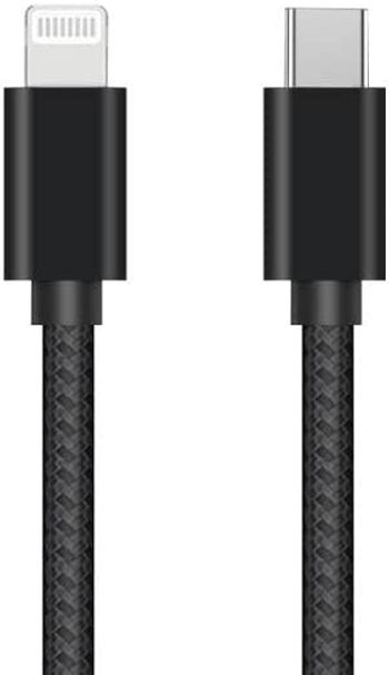 Glassology USB C to Lightening cable 2M 3A high current fast charging Pure Copper & PVC & nylon braid 480Mbps transfer speed (Black)