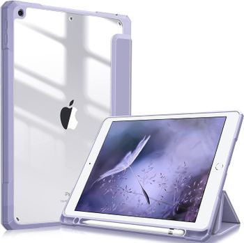 جراب Glassology Hybrid Slim Case لجهاز iPad من الجيل التاسع / الثامن / السابع (2021/2020 / 2019) 10.2 / 10.5 بوصة - [حامل أقلام رصاص مدمج] غطاء مقاوم للصدمات مع غطاء خلفي شفاف شفاف + واقي شاشة