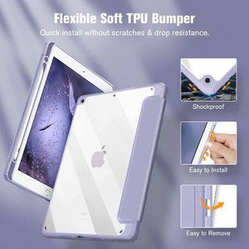 جراب Glassology Hybrid Slim Case لجهاز iPad من الجيل التاسع / الثامن / السابع (2021/2020 / 2019) 10.2 / 10.5 بوصة - [حامل أقلام رصاص مدمج] غطاء مقاوم للصدمات مع غطاء خلفي شفاف شفاف + واقي شاشة