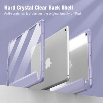 جراب Glassology Hybrid Slim Case لجهاز iPad من الجيل التاسع / الثامن / السابع (2021/2020 / 2019) 10.2 / 10.5 بوصة - [حامل أقلام رصاص مدمج] غطاء مقاوم للصدمات مع غطاء خلفي شفاف شفاف + واقي شاشة