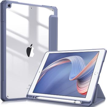 جراب Glassology Hybrid Slim Case لجهاز iPad من الجيل التاسع / الثامن / السابع (2021/2020 / 2019) 10.2 / 10.5 بوصة - [حامل أقلام رصاص مدمج] غطاء مقاوم للصدمات مع غطاء خلفي شفاف شفاف + واقي شاشة