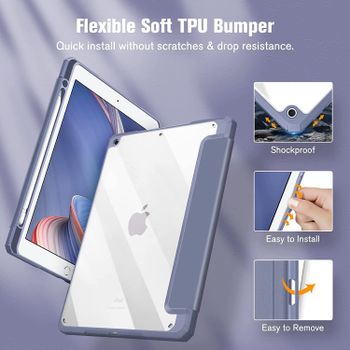 جراب Glassology Hybrid Slim Case لجهاز iPad من الجيل التاسع / الثامن / السابع (2021/2020 / 2019) 10.2 / 10.5 بوصة - [حامل أقلام رصاص مدمج] غطاء مقاوم للصدمات مع غطاء خلفي شفاف شفاف + واقي شاشة