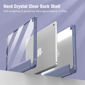 جراب Glassology Hybrid Slim Case لجهاز iPad من الجيل التاسع / الثامن / السابع (2021/2020 / 2019) 10.2 / 10.5 بوصة - [حامل أقلام رصاص مدمج] غطاء مقاوم للصدمات مع غطاء خلفي شفاف شفاف + واقي شاشة