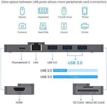 Glassology 8 IN 1 USB C Hub 2 USB 3.0 SD & TF PD 1000Mbps cable VGA & HDMI - Grey