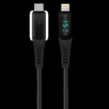 كابل USB C إلى Lightning LED Voltage Display 3A USB سريع الشحن مضفر 1.2M أسود