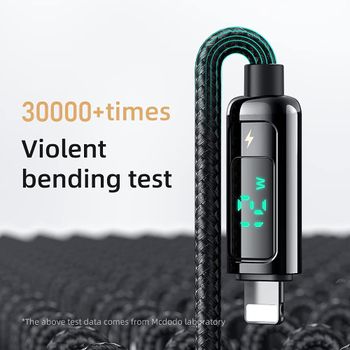 Glassology USB C to Lightning LED Current Voltage Display 3A USB Fast Charging Braided 1.2M Black