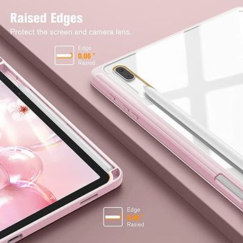 Glassology Hybrid Slim Case for Samsung Galaxy Tab S8 Plus 2022/S7 FE 2021/S7 Plus 2020 12.4" with S Pen Holder Shockproof Cover with Clear Transparent Back Shell, Auto Wake/Sleep and screen Protector (Pink)