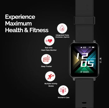 Goqii Smart Vital Max 1.69Inches Hd Full Touch Display With Spo2, 24X7 Heart Rate Black Compatible with ‎IOS and Android