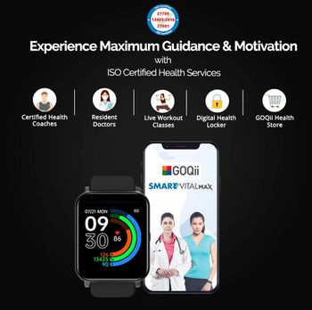 Goqii Smart Vital Max 1.69Inches Hd Full Touch Display With Spo2, 24X7 Heart Rate Black Compatible with ‎IOS and Android