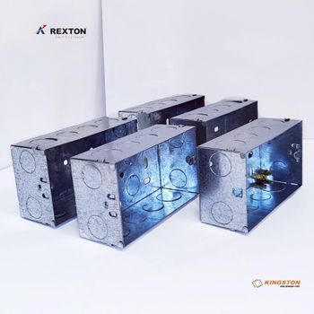 Rexton 2 Gang Electrical Rectangle Shaped Flush Metal Box 5 Pack, 47 mm Depth