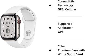 Apple Watch Series 5 (44mm, GPS + Cellular) Titanium Silver Case with White Sport Band