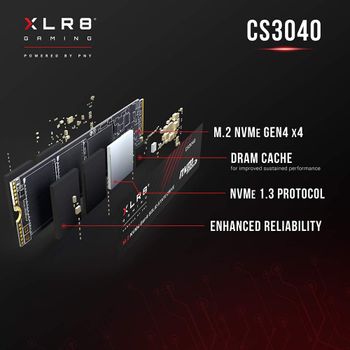 PNY وسيط تخزين ذو حالة ثابتة داخلي XLR8 CS3040 سعة 500 جيجابايت M.2 NVMe الجيل الرابع x4 مع مشتت حراري - M280CS3040HS-500-RB​