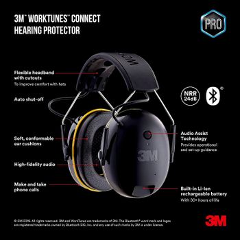 3M WorkTunes Wireless Hearing Prot with Bluetooth, 90543H1-DC-PS, 1 unit/Pack