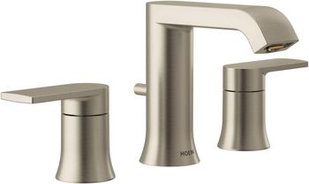 Moen Genta LX Brushed Nickel Two-Handle Three-Hole Widespread Modern Bathroom Sink Faucet with Drain Assembly, (Valve Required), T6708BN