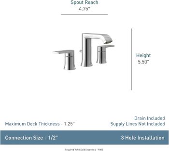 Moen Genta LX Brushed Nickel Two-Handle Three-Hole Widespread Modern Bathroom Sink Faucet with Drain Assembly, (Valve Required), T6708BN