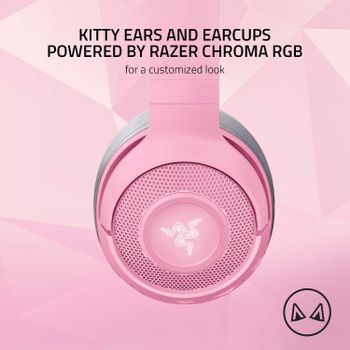 Razer Kraken BT Kitty Edition - Wireless Bluetooth Headset with Chroma RGB, 40ms Low Latency Connection, Custom-Tuned 40mm Drivers, Beamforming Microphone - Quartz Pink - RZ04-03520100-R3M1