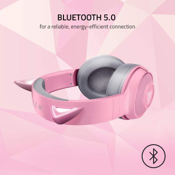 Razer Kraken BT Kitty Edition - Wireless Bluetooth Headset with Chroma RGB, 40ms Low Latency Connection, Custom-Tuned 40mm Drivers, Beamforming Microphone - Quartz Pink - RZ04-03520100-R3M1