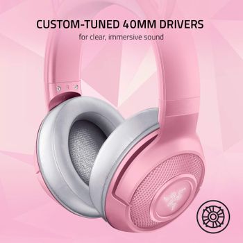 Razer Kraken BT Kitty Edition - Wireless Bluetooth Headset with Chroma RGB, 40ms Low Latency Connection, Custom-Tuned 40mm Drivers, Beamforming Microphone - Quartz Pink - RZ04-03520100-R3M1