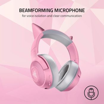 Razer Kraken BT Kitty Edition - Wireless Bluetooth Headset with Chroma RGB, 40ms Low Latency Connection, Custom-Tuned 40mm Drivers, Beamforming Microphone - Quartz Pink - RZ04-03520100-R3M1