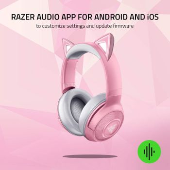 Razer Kraken BT Kitty Edition - Wireless Bluetooth Headset with Chroma RGB, 40ms Low Latency Connection, Custom-Tuned 40mm Drivers, Beamforming Microphone - Quartz Pink - RZ04-03520100-R3M1