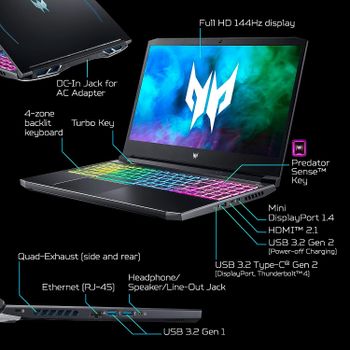 Acer PREDATOR HELIOS 300 PH315-54-760S GAMING Core™ i7-11800H 512GB SSD 16GB 15.6" (1920x1080) 144Hz WIN10 NVIDIA® RTX 3060 6144MB BLACK Backlit Keyboard