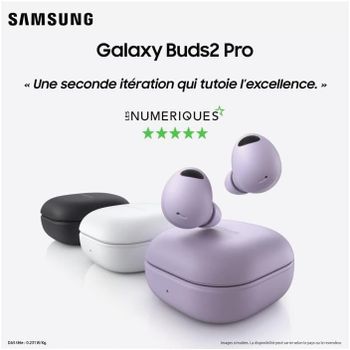 سماعات أذن بلوتوث Samsung Galaxy Buds2 Pro، لا سلكي حقيقي، إلغاء الضوضاء، جراب شحن، صوت عالي الجودة، مقاوم للماء، أرجواني بورا