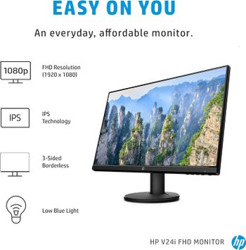 HP v24i Full HD Monitor 23.8 Inch 1 VGA, 1 HDMI - Black